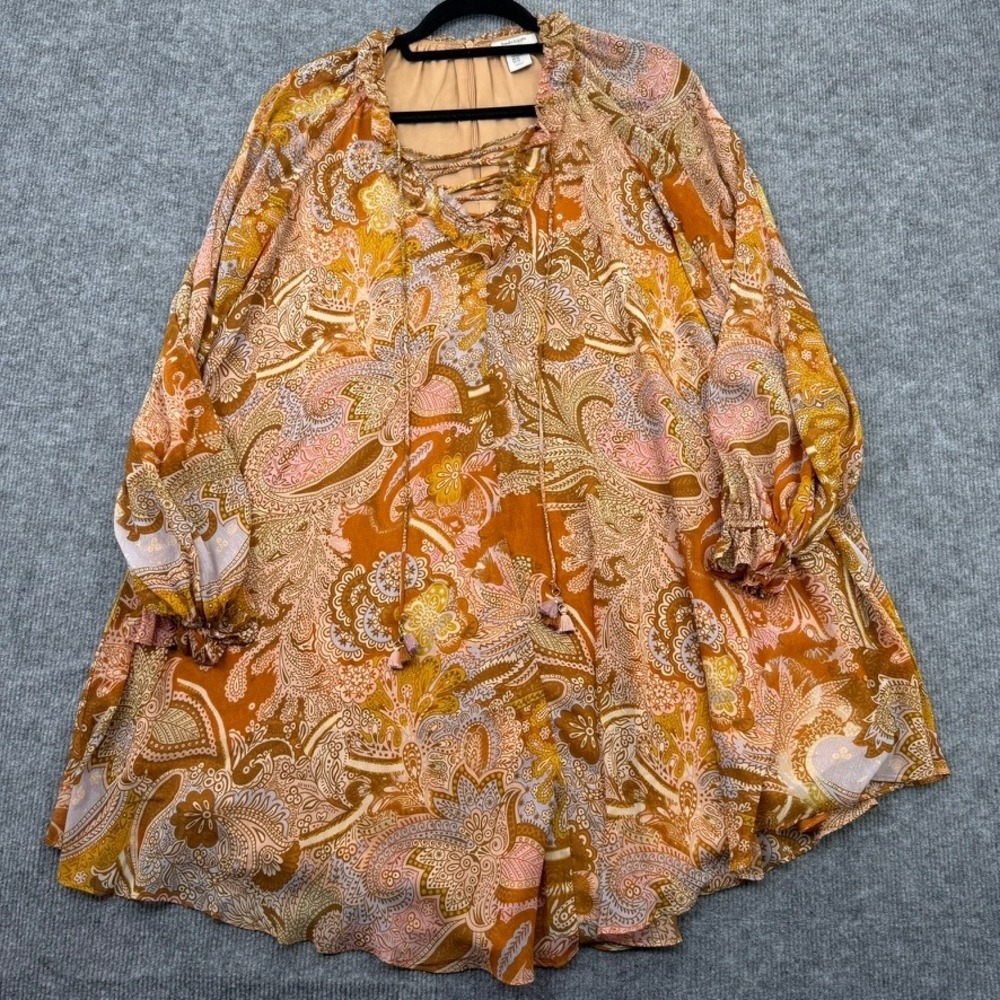 Haute Hippie Paisley Chiffon Lace-Up Dress Women XS Boho Cottagecore Festival